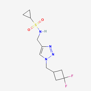 molecular formula C11H16F2N4O2S B7447179 N-[[1-[(3,3-difluorocyclobutyl)methyl]triazol-4-yl]methyl]cyclopropanesulfonamide 