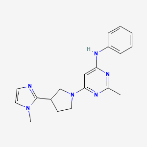 molecular formula C19H22N6 B7448754 2-methyl-6-[3-(1-methylimidazol-2-yl)pyrrolidin-1-yl]-N-phenylpyrimidin-4-amine 