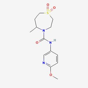 molecular formula C13H19N3O4S B7448922 N-(6-methoxypyridin-3-yl)-5-methyl-1,1-dioxo-1,4-thiazepane-4-carboxamide 