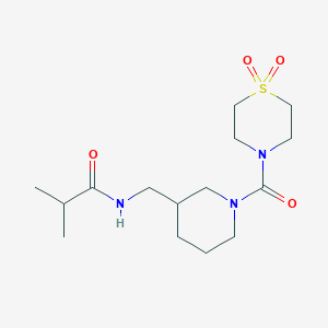 molecular formula C15H27N3O4S B7449021 N-[[1-(1,1-dioxo-1,4-thiazinane-4-carbonyl)piperidin-3-yl]methyl]-2-methylpropanamide 