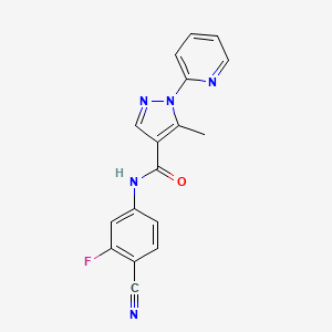 molecular formula C17H12FN5O B7450458 N-(4-cyano-3-fluorophenyl)-5-methyl-1-pyridin-2-ylpyrazole-4-carboxamide 