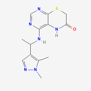 molecular formula C13H16N6OS B7450484 4-[1-(1,5-dimethylpyrazol-4-yl)ethylamino]-5H-pyrimido[4,5-b][1,4]thiazin-6-one 