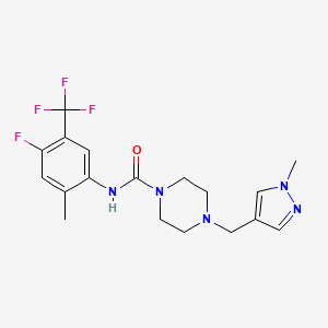 molecular formula C18H21F4N5O B7450485 N-[4-fluoro-2-methyl-5-(trifluoromethyl)phenyl]-4-[(1-methylpyrazol-4-yl)methyl]piperazine-1-carboxamide 