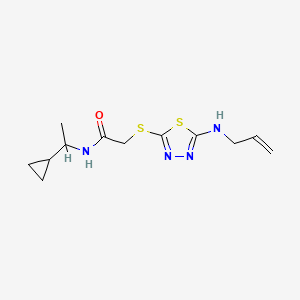 molecular formula C12H18N4OS2 B7454645 N-(1-cyclopropylethyl)-2-[[5-(prop-2-enylamino)-1,3,4-thiadiazol-2-yl]sulfanyl]acetamide 