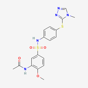 molecular formula C18H19N5O4S2 B7456991 N-[2-methoxy-5-[[4-[(4-methyl-1,2,4-triazol-3-yl)sulfanyl]phenyl]sulfamoyl]phenyl]acetamide 