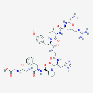 B074698 2-[[2-[[(2S)-2-[[(2S)-1-[(2S)-2-[[2-[[(2S)-2-[[(2S)-2-[[(2S)-2-[(2-aminoacetyl)amino]-5-(diaminomethylideneamino)pentanoyl]amino]-3-methylbutanoyl]amino]-3-(4-hydroxyphenyl)propanoyl]amino]acetyl]amino]-3-(1H-imidazol-5-yl)propanoyl]pyrrolidine-2-carbonyl]amino]-3-phenylpropanoyl]amino]acetyl]amino]acetic acid CAS No. 1407-47-2