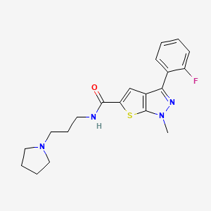 molecular formula C20H23FN4OS B7478741 3-(2-Fluorophenyl)-1-methyl-N-[3-(pyrrolidin-1-YL)propyl]-1H-thieno[2,3-C]pyrazole-5-carboxamide 