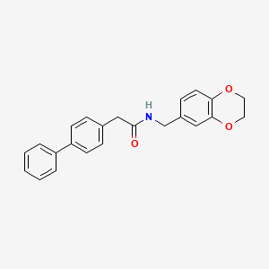 molecular formula C23H21NO3 B7479957 N-(2,3-dihydro-1,4-benzodioxin-6-ylmethyl)-2-(4-phenylphenyl)acetamide 