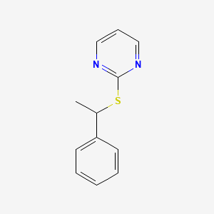 molecular formula C12H12N2S B7488449 2-(1-Phenylethylsulfanyl)pyrimidine 