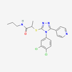 molecular formula C19H19Cl2N5OS B7488692 2-[[4-(3,4-dichlorophenyl)-5-pyridin-4-yl-1,2,4-triazol-3-yl]sulfanyl]-N-propylpropanamide 