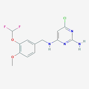 molecular formula C13H13ClF2N4O2 B7496183 6-chloro-4-N-[[3-(difluoromethoxy)-4-methoxyphenyl]methyl]pyrimidine-2,4-diamine 