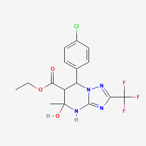 molecular formula C16H16ClF3N4O3 B7496194 ethyl 7-(4-chlorophenyl)-5-hydroxy-5-methyl-2-(trifluoromethyl)-6,7-dihydro-4H-[1,2,4]triazolo[1,5-a]pyrimidine-6-carboxylate 