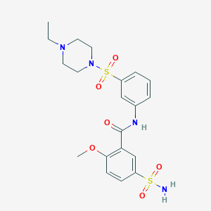 molecular formula C20H26N4O6S2 B7496551 N-[3-(4-ethylpiperazin-1-yl)sulfonylphenyl]-2-methoxy-5-sulfamoylbenzamide 
