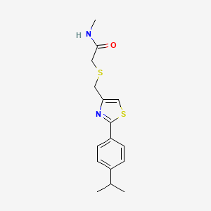 molecular formula C16H20N2OS2 B7498393 N-methyl-2-[[2-(4-propan-2-ylphenyl)-1,3-thiazol-4-yl]methylsulfanyl]acetamide 