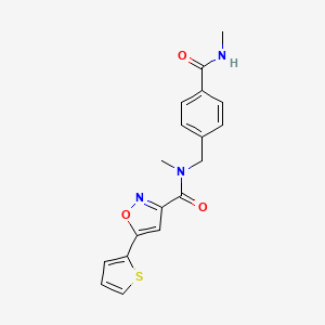 molecular formula C18H17N3O3S B7498421 N-methyl-N-[[4-(methylcarbamoyl)phenyl]methyl]-5-thiophen-2-yl-1,2-oxazole-3-carboxamide 