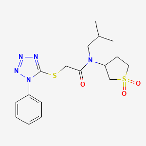 molecular formula C17H23N5O3S2 B7498450 N-(1,1-dioxothiolan-3-yl)-N-(2-methylpropyl)-2-(1-phenyltetrazol-5-yl)sulfanylacetamide 