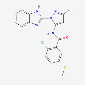 molecular formula C19H16ClN5OS B7503064 N-[2-(1H-benzimidazol-2-yl)-5-methylpyrazol-3-yl]-2-chloro-5-methylsulfanylbenzamide 