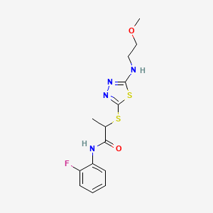 molecular formula C14H17FN4O2S2 B7503856 N-(2-fluorophenyl)-2-[[5-(2-methoxyethylamino)-1,3,4-thiadiazol-2-yl]sulfanyl]propanamide 
