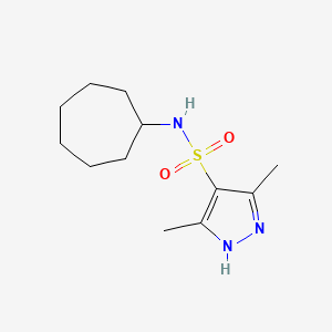 molecular formula C12H21N3O2S B7504253 N-cycloheptyl-3,5-dimethyl-1H-pyrazole-4-sulfonamide 
