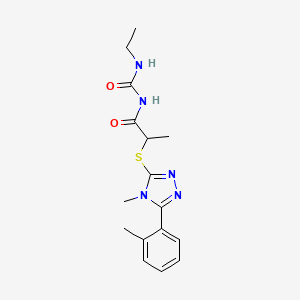molecular formula C16H21N5O2S B7504257 N-(ethylcarbamoyl)-2-[[4-methyl-5-(2-methylphenyl)-1,2,4-triazol-3-yl]sulfanyl]propanamide 