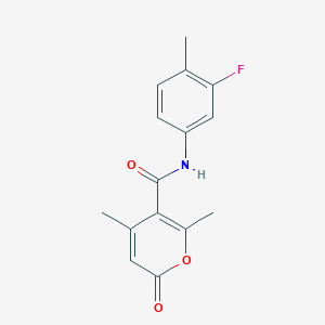 molecular formula C15H14FNO3 B7504554 N-(3-fluoro-4-methylphenyl)-2,4-dimethyl-6-oxopyran-3-carboxamide 