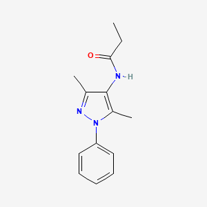 molecular formula C14H17N3O B7507321 N-(3,5-dimethyl-1-phenylpyrazol-4-yl)propanamide 