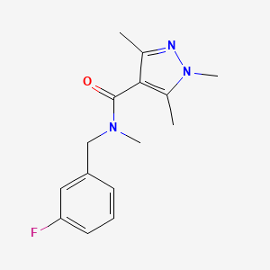 molecular formula C15H18FN3O B7508727 N-[(3-fluorophenyl)methyl]-N,1,3,5-tetramethylpyrazole-4-carboxamide 