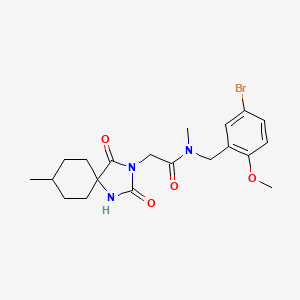 molecular formula C20H26BrN3O4 B7512945 N-[(5-bromo-2-methoxyphenyl)methyl]-N-methyl-2-(8-methyl-2,4-dioxo-1,3-diazaspiro[4.5]decan-3-yl)acetamide 