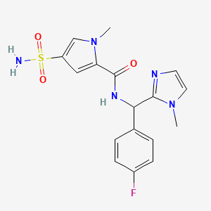 molecular formula C17H18FN5O3S B7516949 N-[(4-fluorophenyl)-(1-methylimidazol-2-yl)methyl]-1-methyl-4-sulfamoylpyrrole-2-carboxamide 