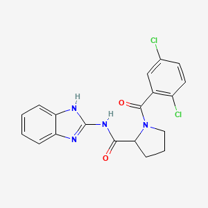 molecular formula C19H16Cl2N4O2 B7517478 N-(1H-benzimidazol-2-yl)-1-(2,5-dichlorobenzoyl)pyrrolidine-2-carboxamide 