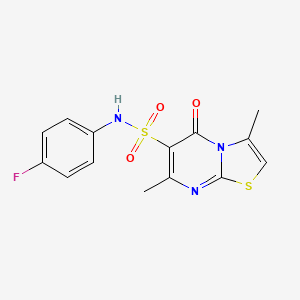molecular formula C14H12FN3O3S2 B7518337 N-(4-fluorophenyl)-3,7-dimethyl-5-oxo-5H-[1,3]thiazolo[3,2-a]pyrimidine-6-sulfonamide 
