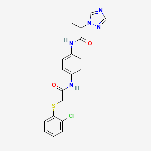 molecular formula C19H18ClN5O2S B7524433 N-[4-[[2-(2-chlorophenyl)sulfanylacetyl]amino]phenyl]-2-(1,2,4-triazol-1-yl)propanamide 