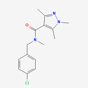 molecular formula C15H18ClN3O B7525421 N-[(4-chlorophenyl)methyl]-N,1,3,5-tetramethylpyrazole-4-carboxamide 