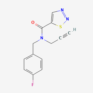 molecular formula C13H10FN3OS B7531368 N-[(4-fluorophenyl)methyl]-N-prop-2-ynylthiadiazole-5-carboxamide 