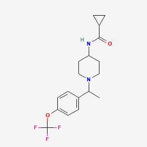 molecular formula C18H23F3N2O2 B7531650 N-[1-[1-[4-(trifluoromethoxy)phenyl]ethyl]piperidin-4-yl]cyclopropanecarboxamide 