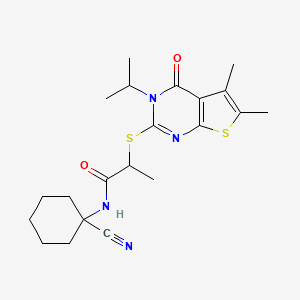 molecular formula C21H28N4O2S2 B7532671 N-(1-cyanocyclohexyl)-2-(5,6-dimethyl-4-oxo-3-propan-2-ylthieno[2,3-d]pyrimidin-2-yl)sulfanylpropanamide 