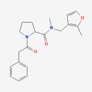molecular formula C20H24N2O3 B7533069 N-methyl-N-[(2-methylfuran-3-yl)methyl]-1-(2-phenylacetyl)pyrrolidine-2-carboxamide 