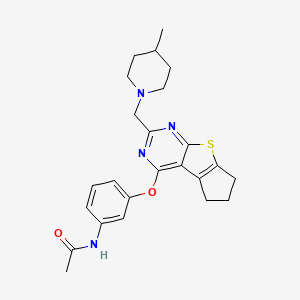 molecular formula C24H28N4O2S B7533077 N-[3-[[10-[(4-methylpiperidin-1-yl)methyl]-7-thia-9,11-diazatricyclo[6.4.0.02,6]dodeca-1(12),2(6),8,10-tetraen-12-yl]oxy]phenyl]acetamide 