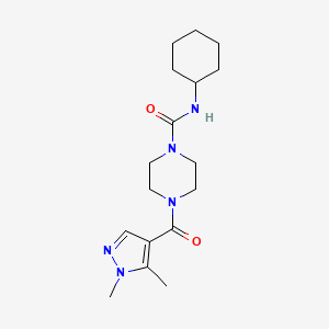 molecular formula C17H27N5O2 B7534125 N-cyclohexyl-4-(1,5-dimethylpyrazole-4-carbonyl)piperazine-1-carboxamide 