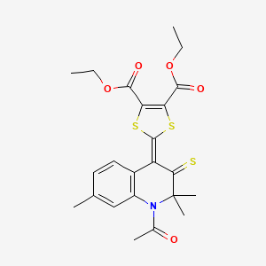 molecular formula C23H25NO5S3 B7537997 4,5-DIETHYL 2-(1-ACETYL-2,2,7-TRIMETHYL-3-SULFANYLIDENE-1,2,3,4-TETRAHYDROQUINOLIN-4-YLIDENE)-2H-1,3-DITHIOLE-4,5-DICARBOXYLATE 