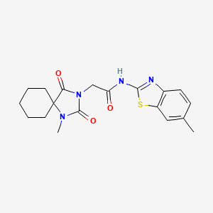 molecular formula C19H22N4O3S B7538565 N-(6-methyl-1,3-benzothiazol-2-yl)-2-(1-methyl-2,4-dioxo-1,3-diazaspiro[4.5]decan-3-yl)acetamide 