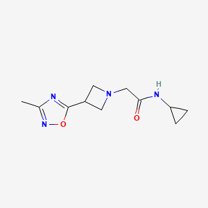 molecular formula C11H16N4O2 B7543281 N-cyclopropyl-2-[3-(3-methyl-1,2,4-oxadiazol-5-yl)azetidin-1-yl]acetamide 
