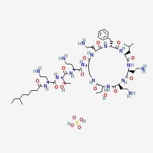 molecular formula C56H100N16O17S B7543663 N-[(2S)-4-amino-1-[[(2S,3R)-1-[[(2S)-4-amino-1-oxo-1-[[(3S,6S,9S,12S,15R,18R,21S)-6,9,18-tris(2-aminoethyl)-15-benzyl-3-[(1R)-1-hydroxyethyl]-12-(2-methylpropyl)-2,5,8,11,14,17,20-heptaoxo-1,4,7,10,13,16,19-heptazacyclotricos-21-yl]amino]butan-2-yl]amino]-3-hydroxy-1-oxobutan-2-yl]amino]-1-oxobutan-2-yl]-6-methyloctanamide;sulfuric acid 