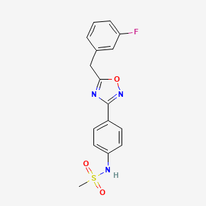 molecular formula C16H14FN3O3S B7543831 N-(4-{5-[(3-Fluorophenyl)methyl]-1,2,4-oxadiazol-3-YL}phenyl)methanesulfonamide 