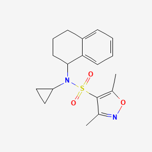 molecular formula C18H22N2O3S B7545171 N-cyclopropyl-3,5-dimethyl-N-(1,2,3,4-tetrahydronaphthalen-1-yl)-1,2-oxazole-4-sulfonamide 