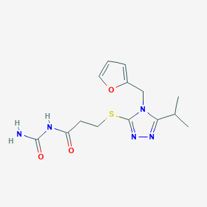 molecular formula C14H19N5O3S B7546230 N-carbamoyl-3-[[4-(furan-2-ylmethyl)-5-propan-2-yl-1,2,4-triazol-3-yl]sulfanyl]propanamide 
