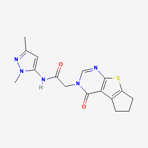 molecular formula C16H17N5O2S B7546234 N-(2,5-dimethylpyrazol-3-yl)-2-(12-oxo-7-thia-9,11-diazatricyclo[6.4.0.02,6]dodeca-1(8),2(6),9-trien-11-yl)acetamide 