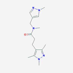 molecular formula C15H23N5O B7546637 N-methyl-N-[(1-methylpyrazol-4-yl)methyl]-3-(1,3,5-trimethylpyrazol-4-yl)propanamide 