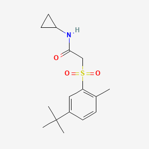 molecular formula C16H23NO3S B7547246 2-(5-tert-butyl-2-methylphenyl)sulfonyl-N-cyclopropylacetamide 
