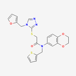 molecular formula C22H20N4O4S2 B7550478 N-(2,3-dihydro-1,4-benzodioxin-6-yl)-2-[[4-(furan-2-ylmethyl)-1,2,4-triazol-3-yl]sulfanyl]-N-(thiophen-2-ylmethyl)acetamide 